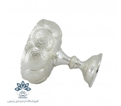 میوه خوری قلمزنی نقره نما با طرح گل و مرغ