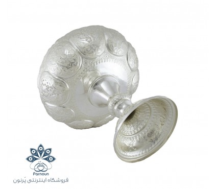 میوه خوری قلمزنی نقره نما با طرح گل و مرغ