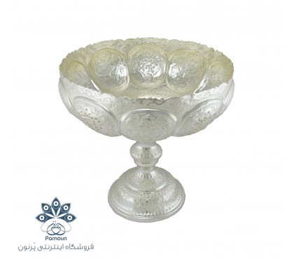 میوه خوری قلمزنی نقره نما با طرح گل و مرغ