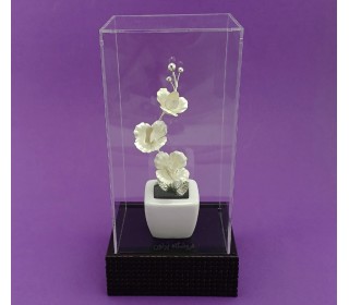 شاخه گل رز نقره با تندیس پلکسی شفاف