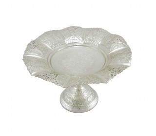 شیرینی خوری طرح نقره با طرح قلمزنی گل و مرغ