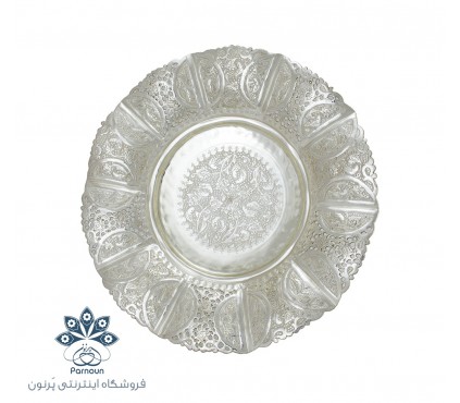 شیرینی خوری طرح نقره با طرح قلمزنی گل و مرغ