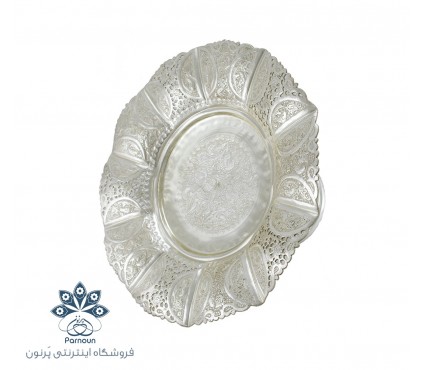 شیرینی خوری طرح نقره با طرح قلمزنی گل و مرغ