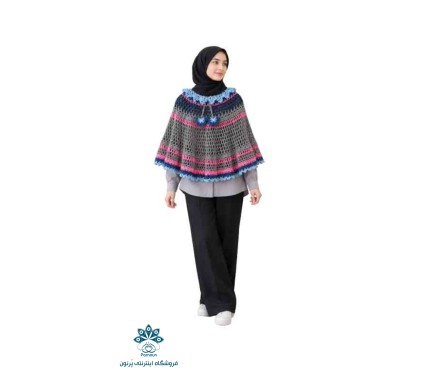 شنل قلاب بافی راه راه طوسی