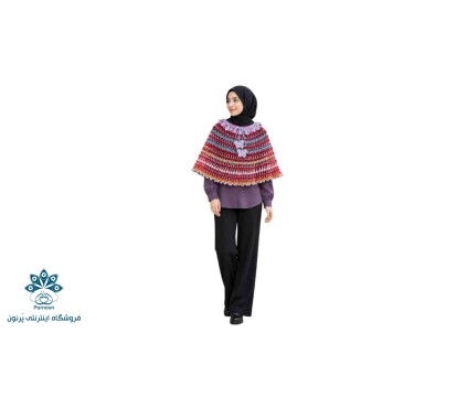شنل  گرد قلاب بافی راه راه قرمز