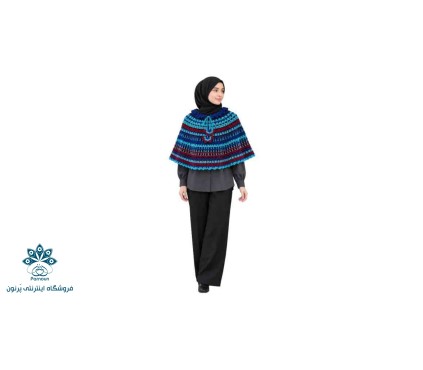 شنل گرد قلاب بافی راه راه آبی زرشکی