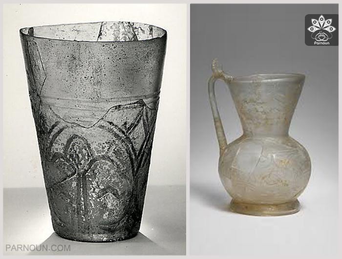 تنگ آب و گلدان شیشه‌ای نیشابور با قدمت 1100 سال