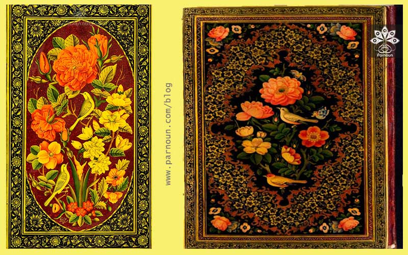طرح گل و مرغ پاپیه ماشه یا لاکی